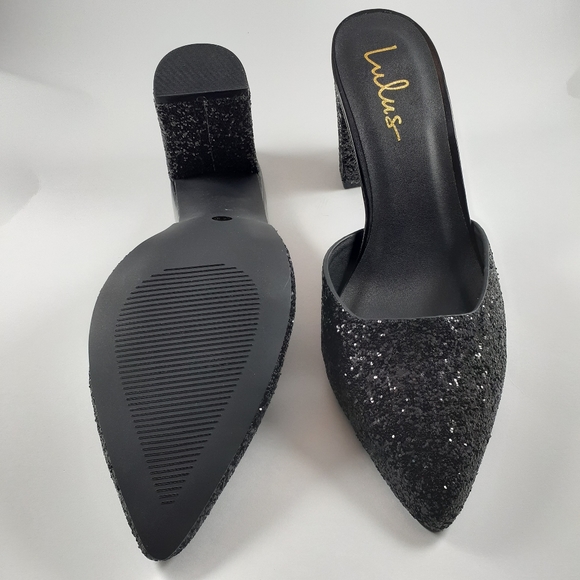 Lulu's | Glitter Block Heeled Pointed Toe Mules - Picture 6 of 6